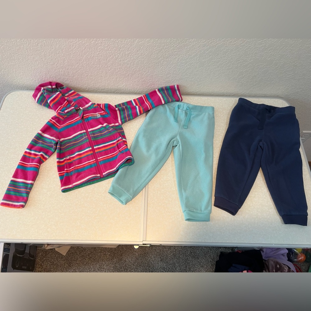 The North Face Fleece Hoodie 2T + 2 pairs fleece Carters pants 24 months